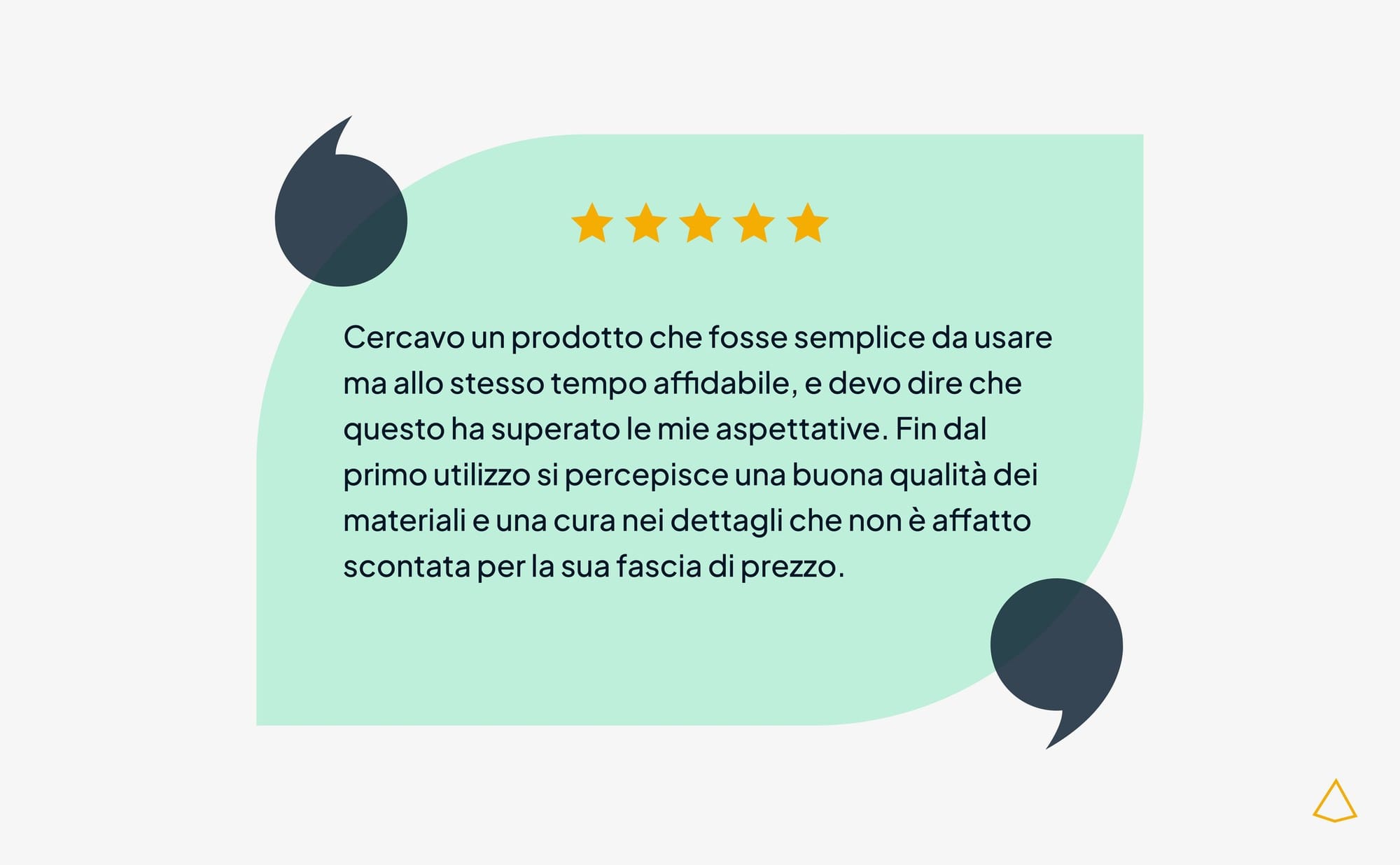 Esempio di recensione Rappresentazione grafica di una recensione a 5 stelle.
