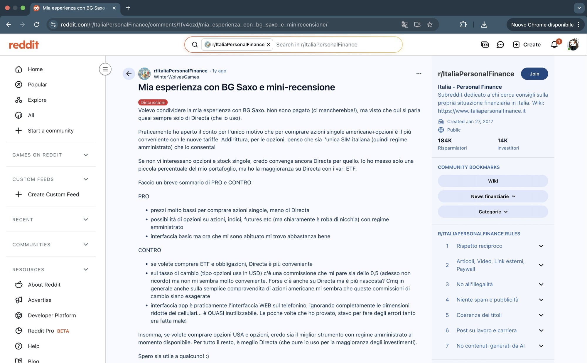 Esempio recensione Reddit Screenshot esemplificativo di una recensione Reddit.