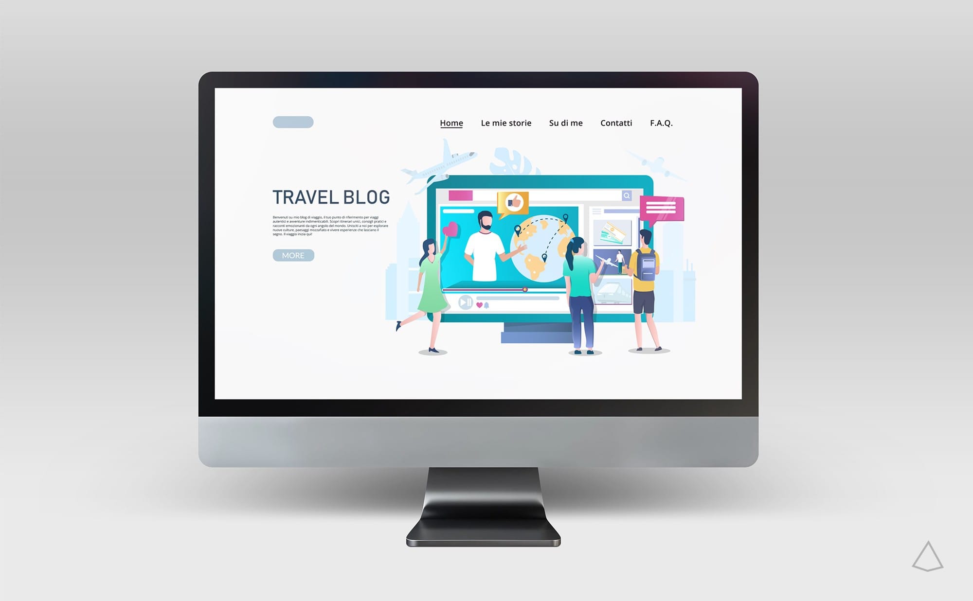 Home page di un blog di viaggi Mockup di un blog a tema viaggi.