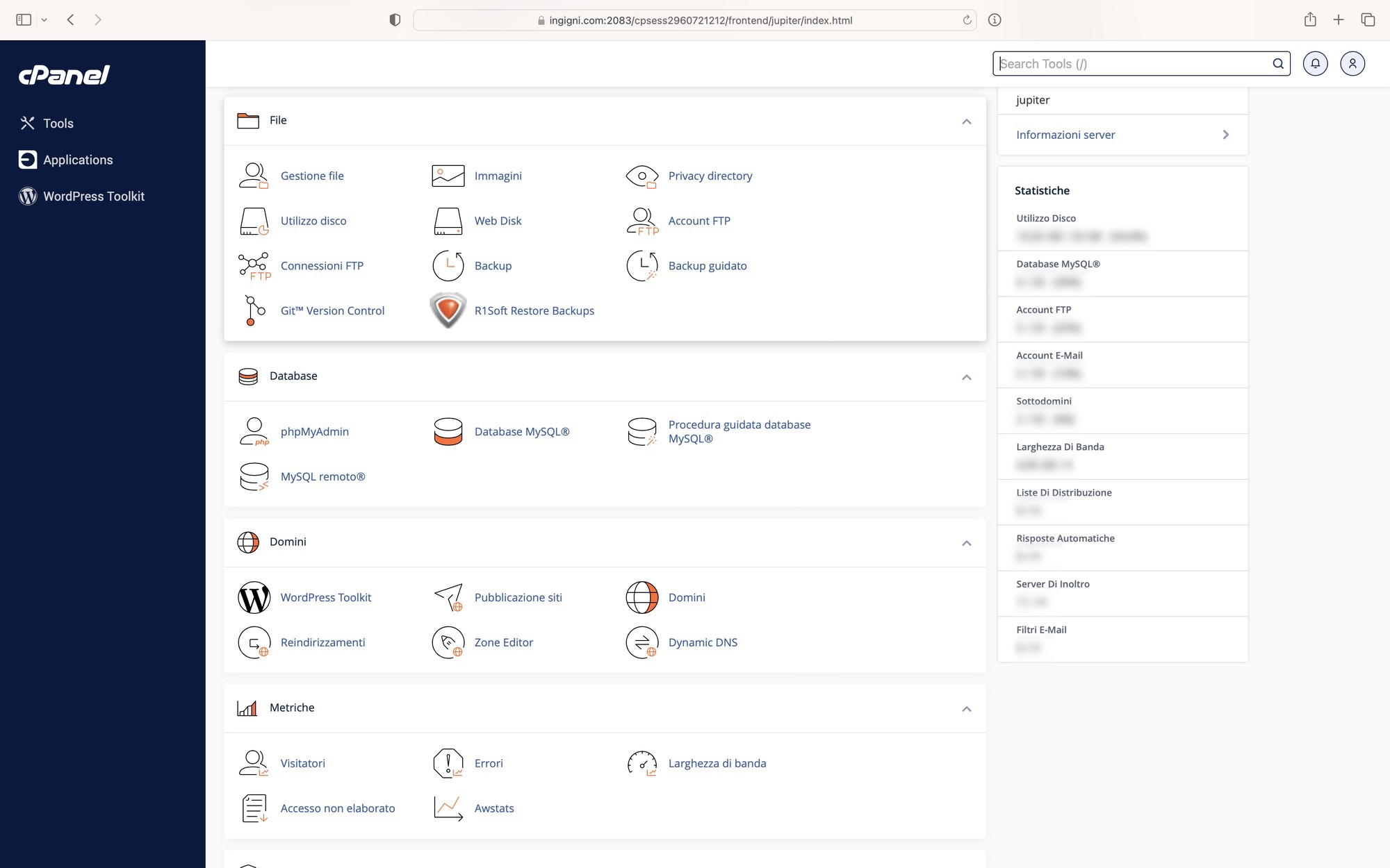 Cruscotto cPanel per il caricamento dei file di verifica del dominio per certificato SSL gratuito.