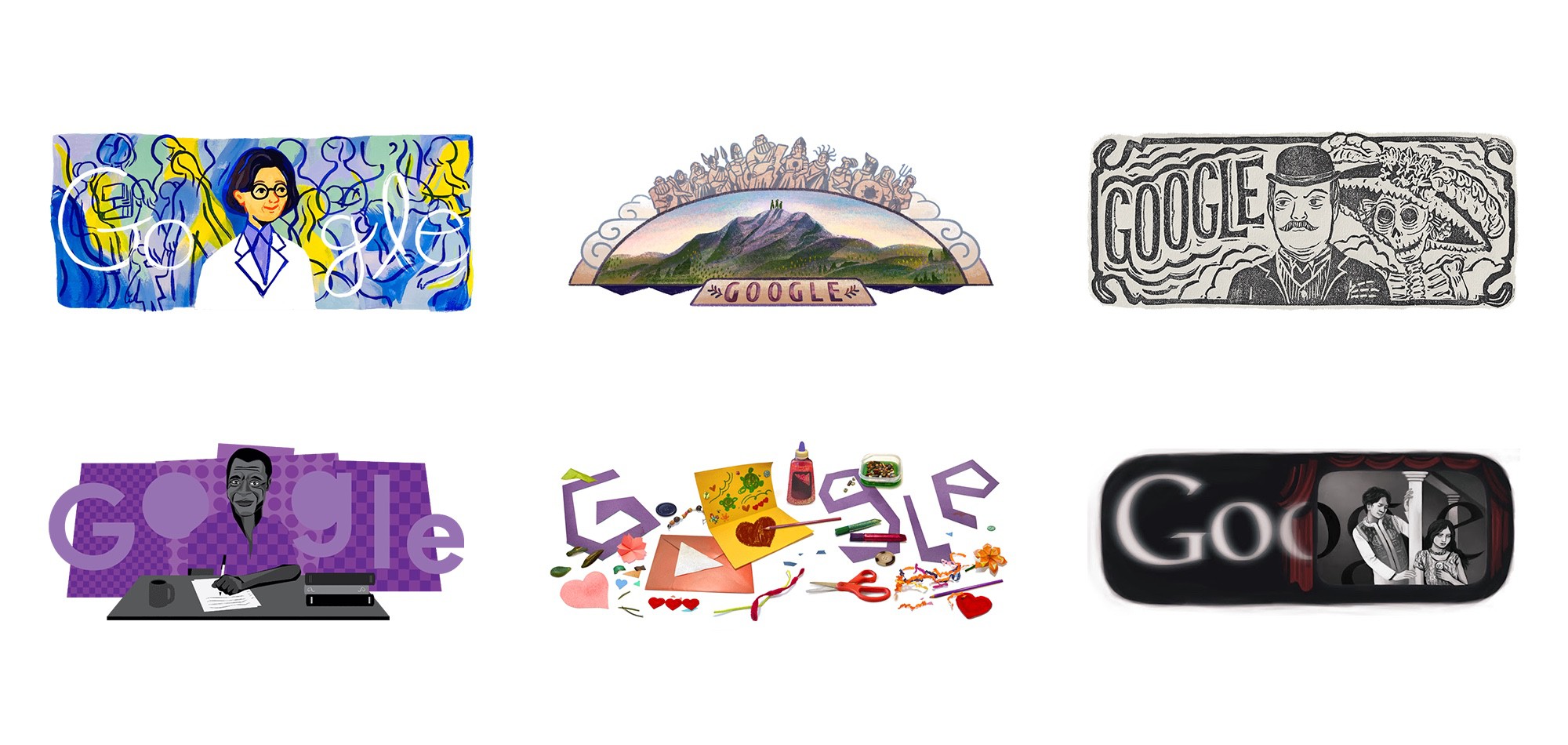 Insieme di alcuni esempi dei Doodle di Google.