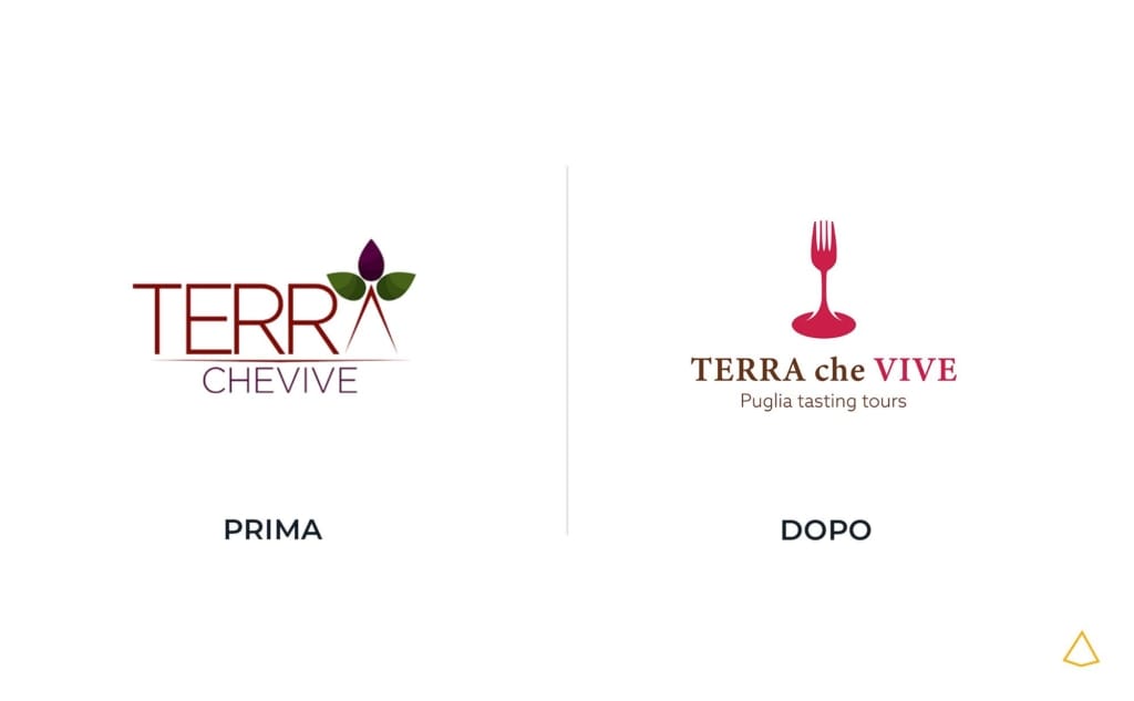 Esempio restyling Terra che Vive Comparativa del logo di Terra che Vive precedente con quello frutto del restyling.