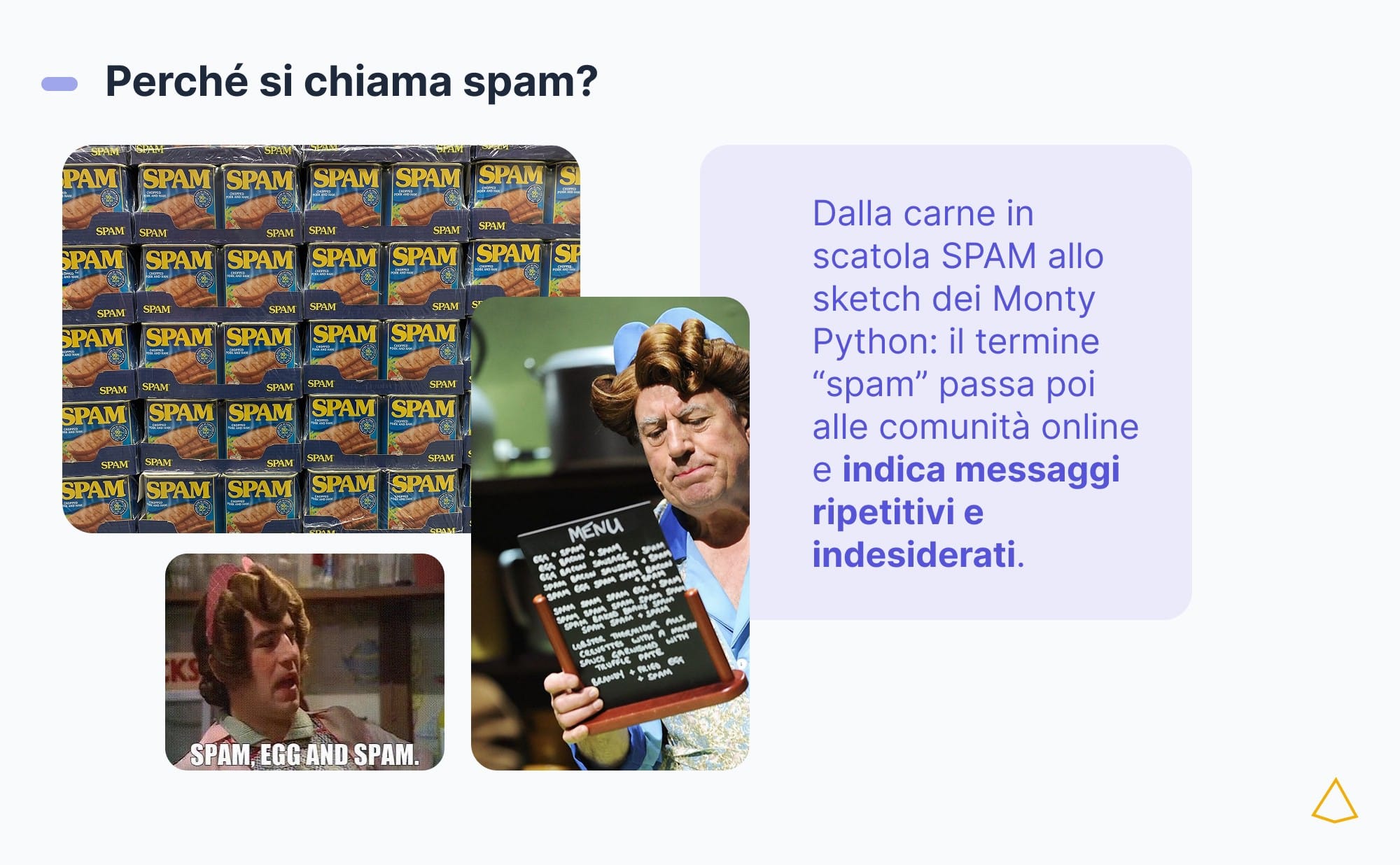 Le confezioni di carne SPAM e lo sketch dei Monty Python all'origine del termine spam.