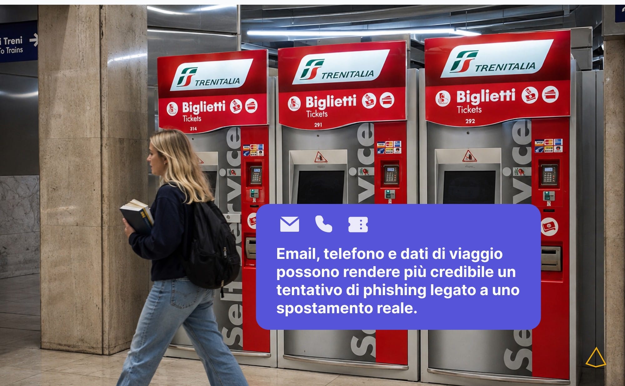 Email, telefono e dati di viaggio rendono credibile un phishing su uno spostamento reale.