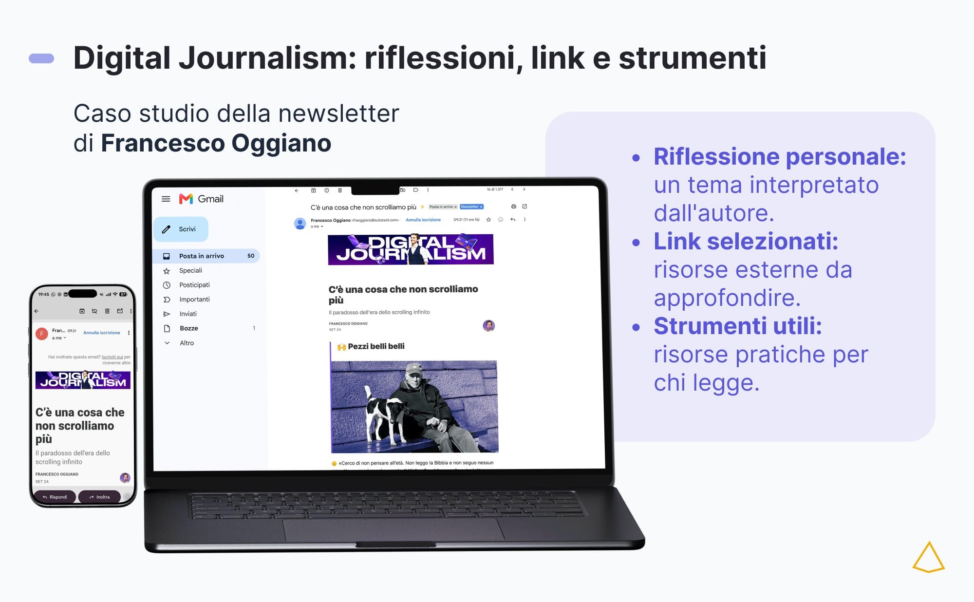 Newsletter Francesco Oggiano struttura tono di voce Caso studio della newsletter di Francesco Oggiano per struttura editoriale e tono di voce riconoscibile.